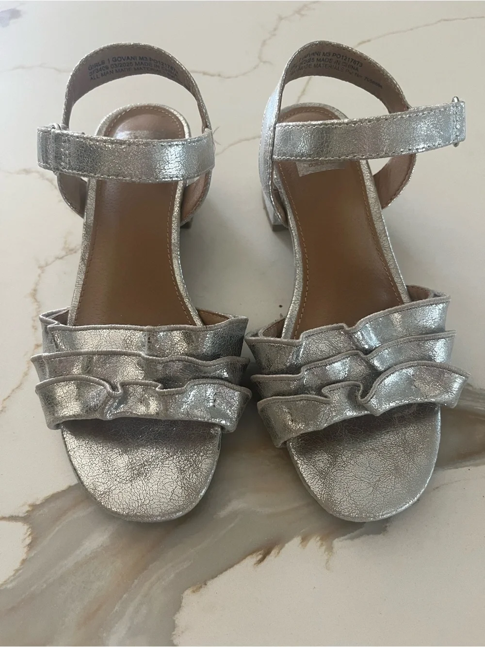DV by Dolce Vita Girls Silver Ruffle Ankle-Strap Sandals